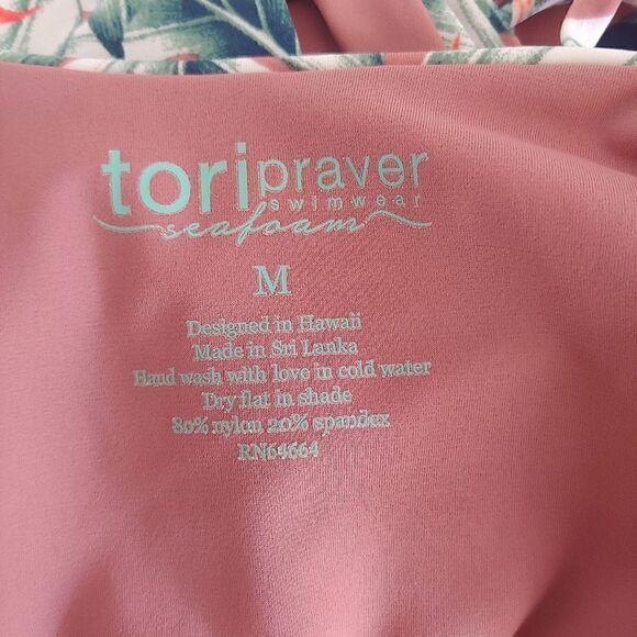 Tori Praver Seafoam Lace Up Sides Floral Monokini Size M - Picture 7 of 7